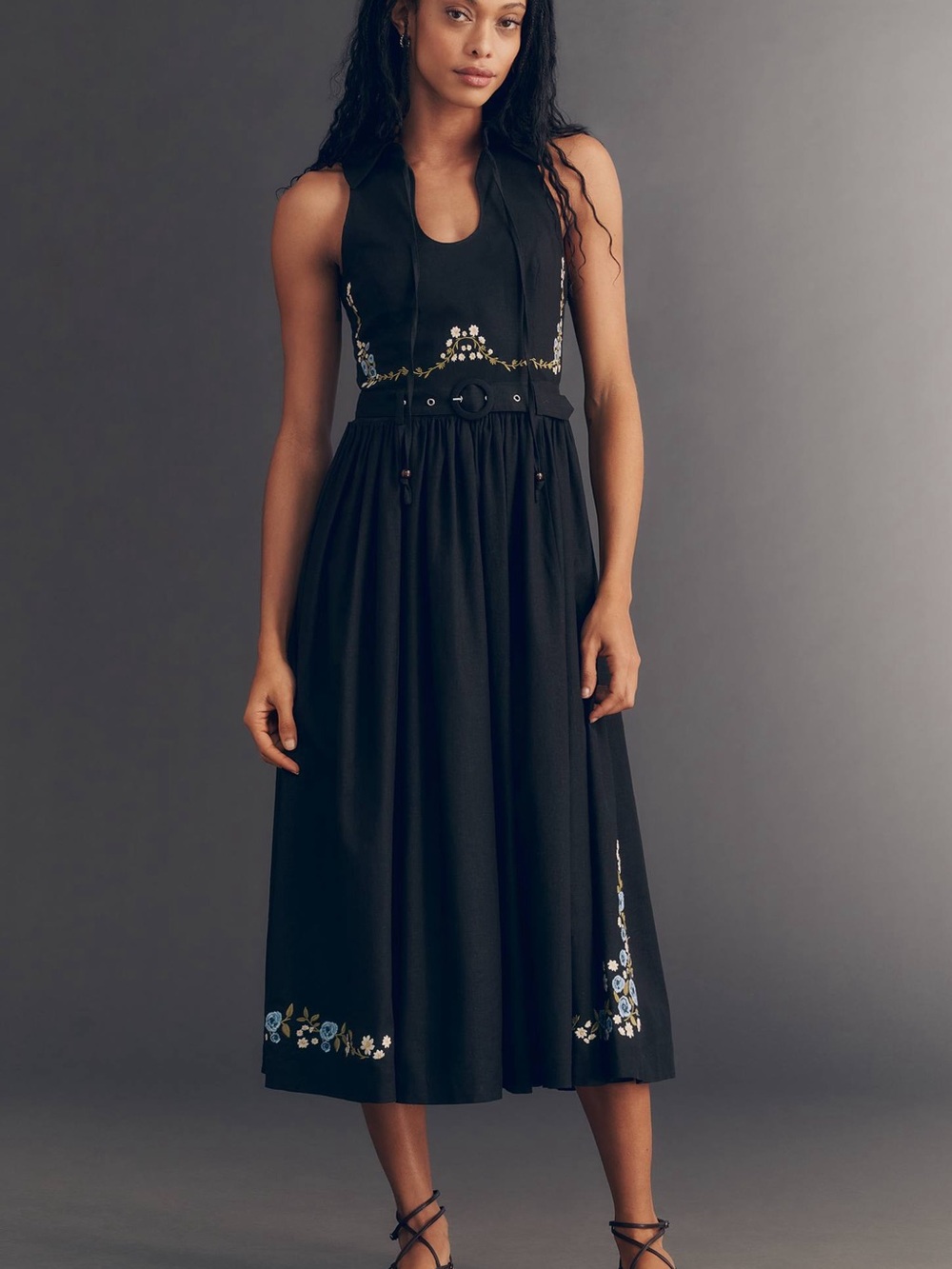Avec Les Filles Women's Tie Neck Collared Midi Dress